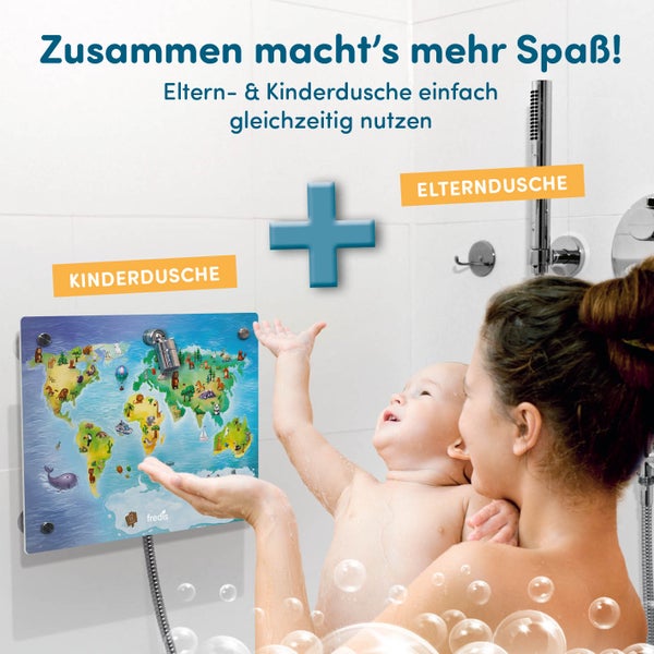 fredis Kinderdusche Motiv Weltkarte flexible Duschwand mit Motiv, Montage ohne Bohren