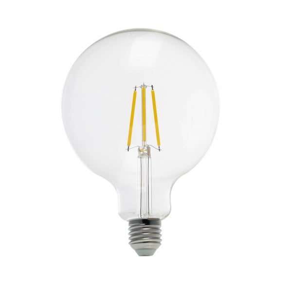 LED-Filament-Globelampe mit E27-Sockel und klarem Glas.