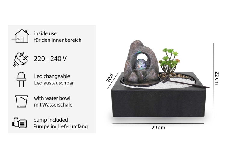 Zimmerbrunnen Tischbrunnen Zen Garten ZenGarden Rock Led 10993