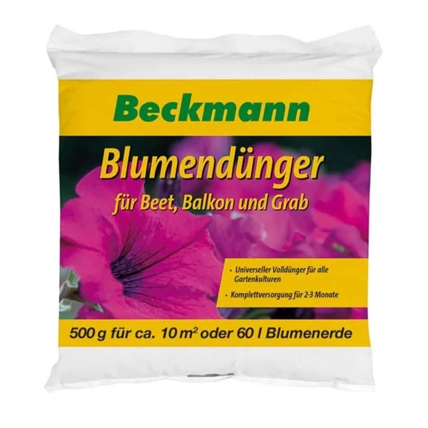 Beckmann Blumendünger für Beet Balkon und Grab 500 Gramm Packung universeller Volldünger für Blumen