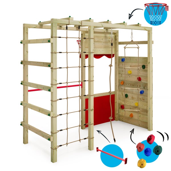 WICKEY Klettergerüst Spielturm Smart Action Gartenspielgerät mit Kletterwand und Spiel-Zubehör - rot