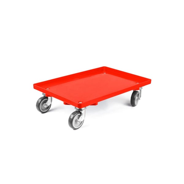 PROREGAL Transportroller für Euroboxen 60 x 40 cm mit Gummiräder Rot Geschlossenes Deck 2 Lenkrollen und 2 Bockrollen Traglast 300 kg