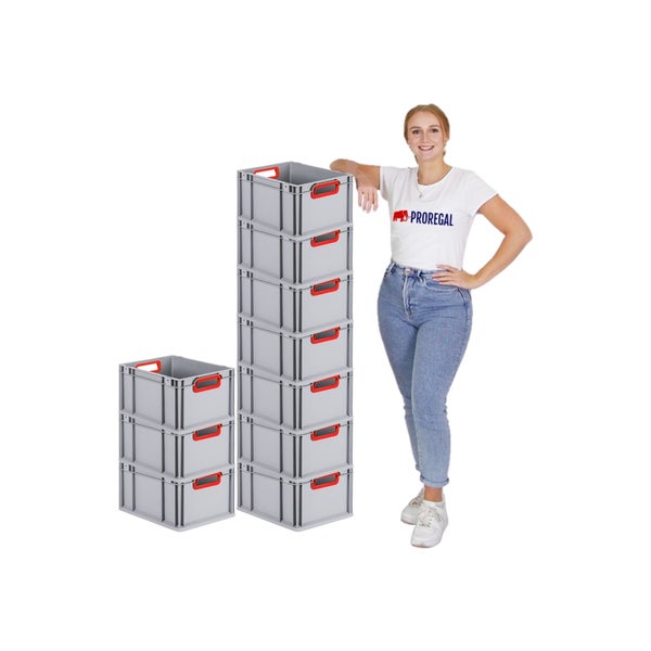 PROREGAL Spar Set 10x Eurobox Nextgen Color Mit Auflagedeckel & Schiebeschnappverschlüsse HxBxT 22 x 30 x 40 cm Griffe Rot Offen Glatter Boden