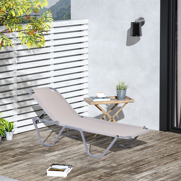 Outsunny Sonnenliege Strandliege 5-Stufige Alu Gartenliege Relaxliege Texteline Beige 163 x 58,5 x 91 cm