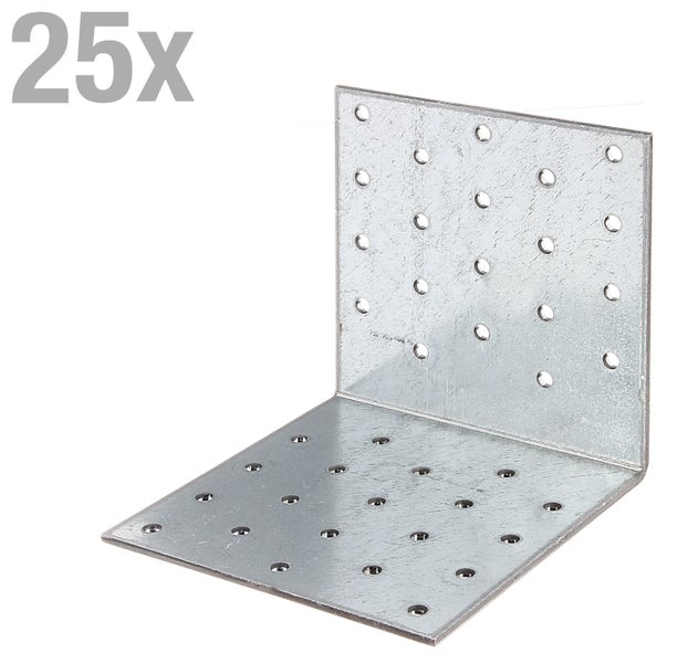 Winkelverbinder aus verzinktem Stahl mit Lochung im 25 Stück Set zur stabilen Holzverbindung