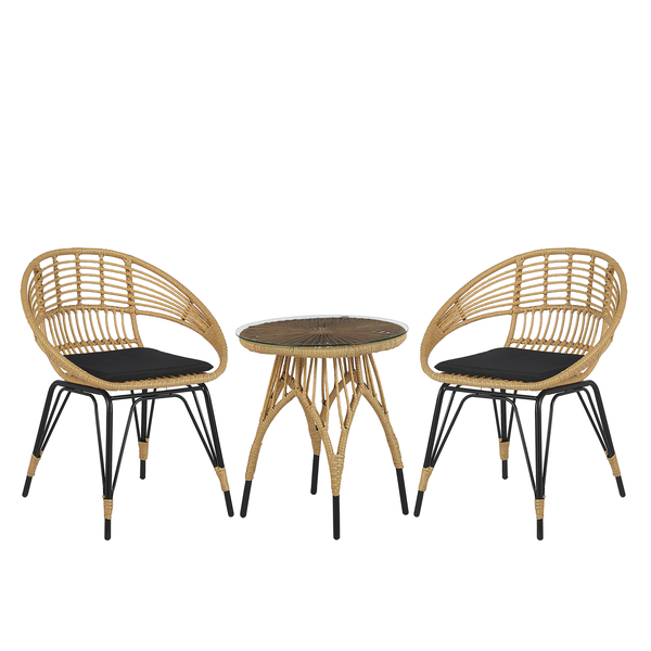 Bistro Set inkl. Kissen PELLARO Polyrattan Schwarz