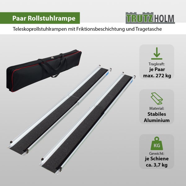 Paar Rollstuhlrampen aus Aluminium mit Friktionsbeschichtung und Tragetasche