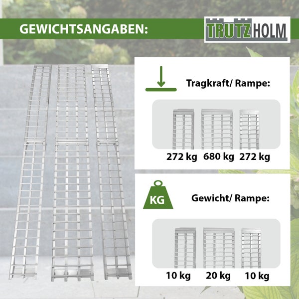TRUTZHOLM Auffahrrampe 3-teilig klappbar 305 cm Alu grau Motorradrampe Verladerampe Pickup Rampe