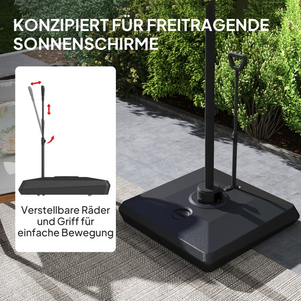 Outsunny Sonnenschirmständer bis 160 kg befüllbar Ampelschirmständer, Schirmständer mit Rollen, Griff Quadratisch Schirmhalter Schirmgewicht Ständer für Sonnenschirm 135/140/160mm, für Balkon Schwarz