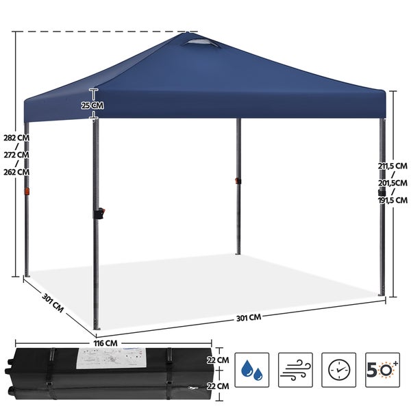 Abbildung eines Pavillons mit Abmessungen und Tasche