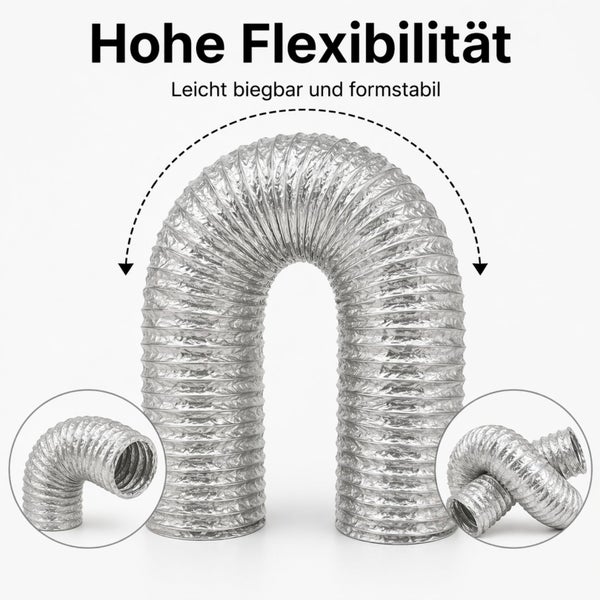 Flexibler Aluminium-Lüftungsschlauch, leicht biegbar und formstabil.