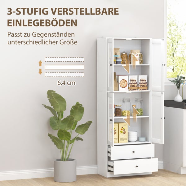 HOMCOM Küchenschrank, Hochschrank mit Schublade, verstellbaren Einlegeböden, Küchenbuffet mit 2 Schrankfächer für Wohnzimmer, Esszimmer, 59 x 30 x 170 cm, Weiß