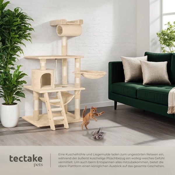 Kratzbaum tectake Stokeley inklusive Spielkordel und Kippschutz 141 cm beige