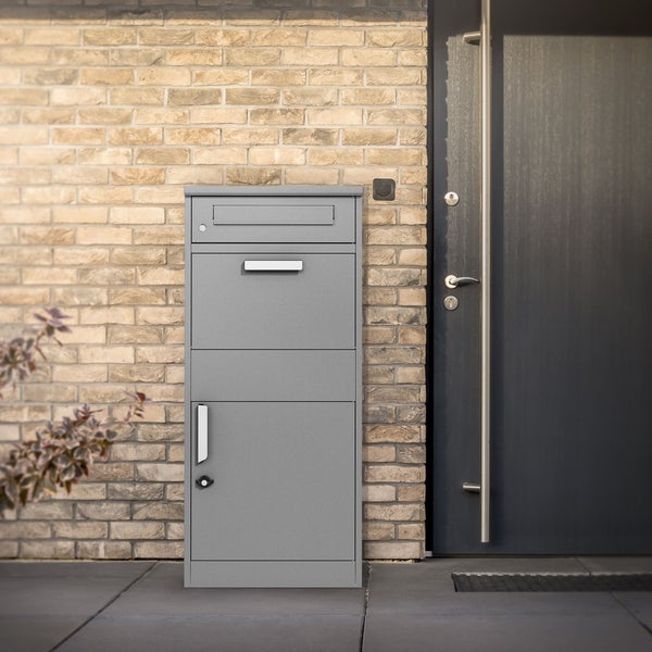 ML-Design Paketbriefkasten aus verzinktem Stahl in Grau, 50x112x37 cm, freistehend, abschließbar, 2 Schlüssel, Standbriefkasten Paketbox Postkasten Paketkasten, für Pakete, Warensendungen, Briefe