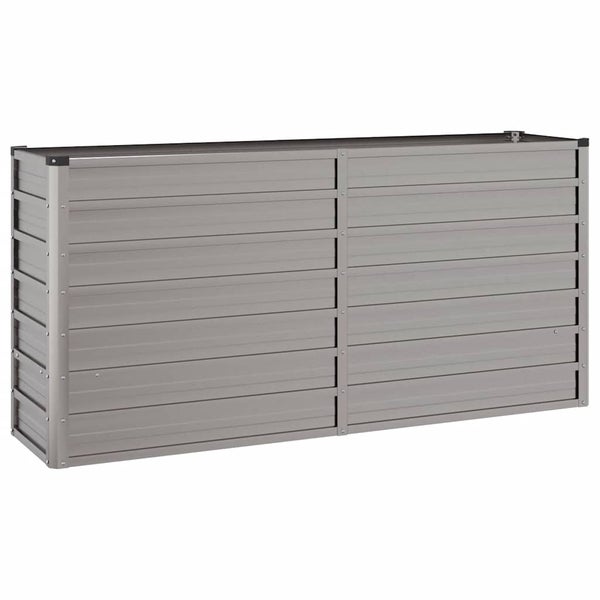 Rechteckiges Hochbeet aus Metall mit horizontalen Paneelen für den Garten.