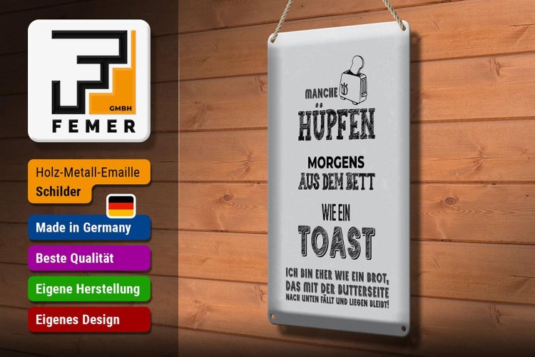 Blechschild Spruch ich wie Brot nach unten fällt 20x30cm