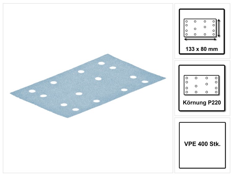 Festool STF 80x133 Schleifstreifen Granat P220 80 x 133 mm 400 Stk. ( 4x 497123 ) für Rutscher RTS 400, RTSC 400, RS 400, RS 4, LS 130