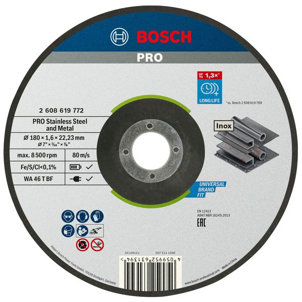 Bosch PRO Stainless Steel and Metal Trennscheibe 180 x 1,6 x 22,23 mm - 2608619772