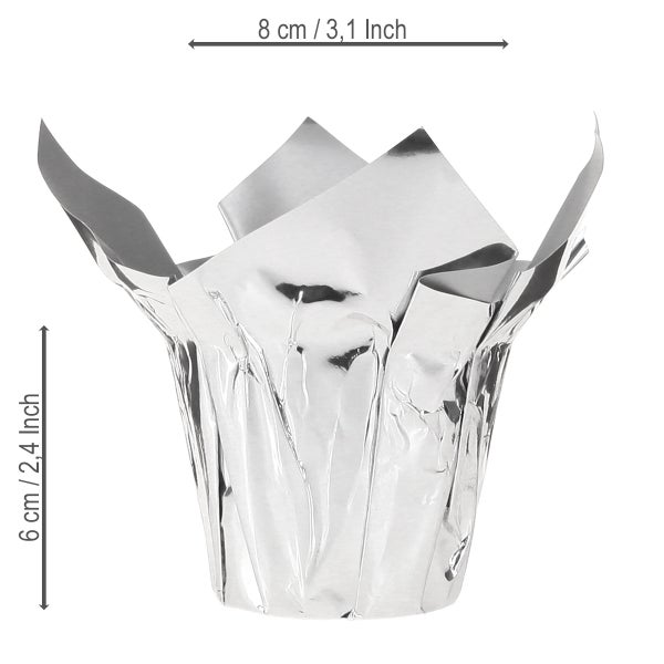 Silbernes Topfmanschette mit den Maßen 8 x 6 cm