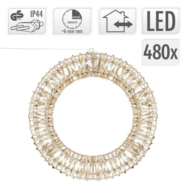 ECD Germany LED Weihnachtskranz Ø38cm mit 480 warmweißen Micro LEDs & Timer, IP44 Wasserdicht Innen/Außen, 3D Metallkranz LED Beleuchtung, Hängekranz Lichterkranz Leuchtkranz Türkranz Weihnachtsdeko