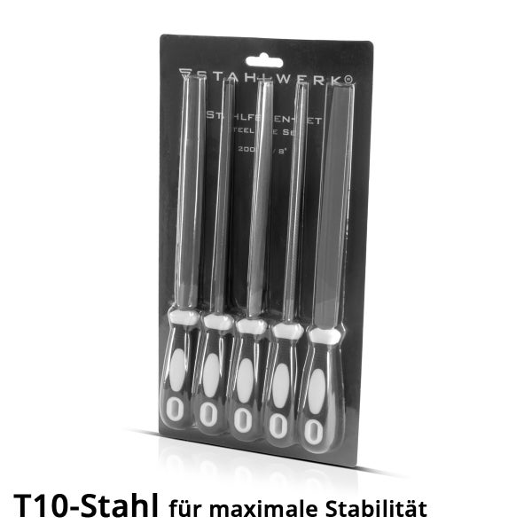 Stahlfeilen 5er Set 200 mm / 8 Raspeln / Metallfeilen / Feilen-Satz