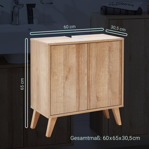 FACKELMANN FINN Badmöbel Set 2 Teile / Waschbecken / Waschbeckenunterschrank mit 2 Türen / Badschrank mit Push-to-Open / Korpus & Front: Braun hell / Rahmendekor & Füße: Braun hell / Breite: 60 cm