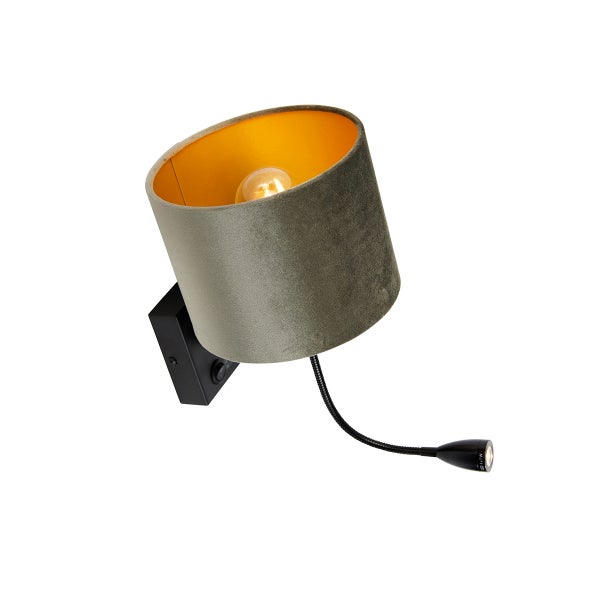Wandleuchte mit Stoffschirm und flexiblem Lesearm