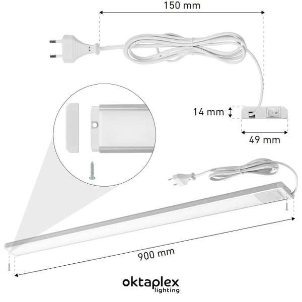 Oktaplex Riva LED Unterbauleuchte flach 90cm warmweiß 3000K silber mit Schalter