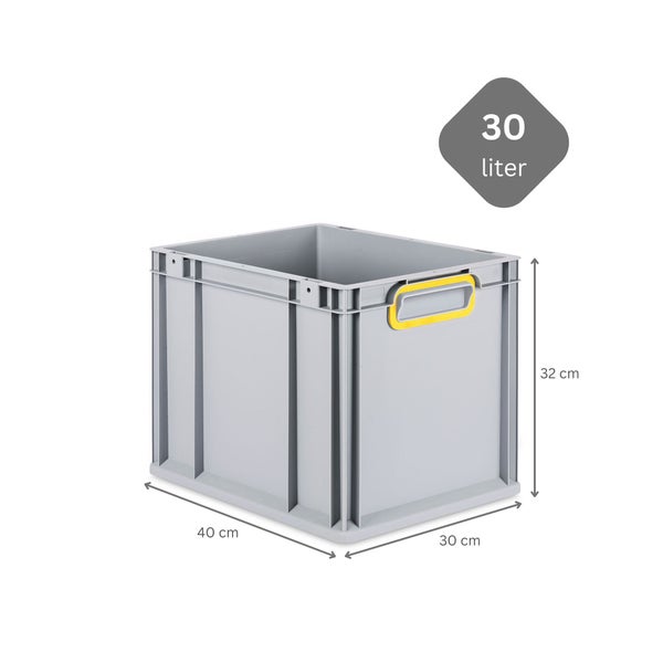 PROREGAL Spar Set 4x Eurobox Nextgen Color Mit Auflagedeckel & Schiebeschnappverschlüsse HxBxT 32 x 30 x 40 cm Griffe Gelb Geschlossen Glatter Boden