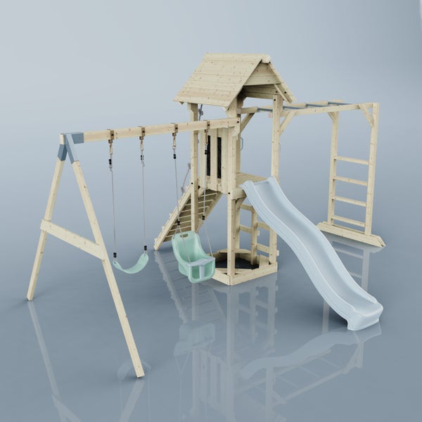 Spielturm mit Schaukel, Rutsche und Klettergerüst für den Außenbereich