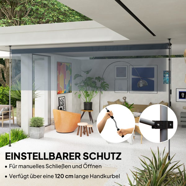 Outsunny Klemmmarkise mit Handkurbel höhenverstellbar Gelenkarmmarkise Markise ohne Bohren Sonnenschutz UV-beständig, inkl. Wandhalterung Sonnenmarkise 400 cm breit für Terrasse Balkon, Dunkelgrau