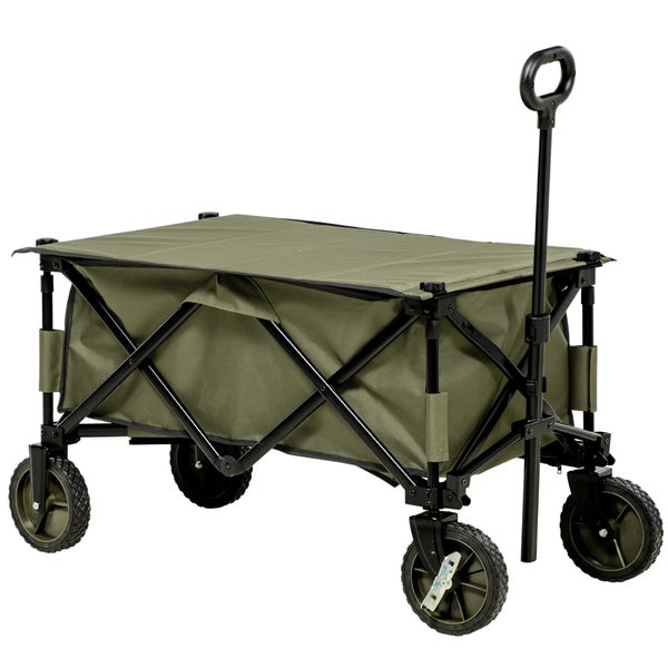 Outsunny Bollerwagen Faltbar, Handwagen mit Räder, Bremsen, Tragetasche, 125L Transportwagen bis 120kg belastbar, XXL Gerätewagen, Gartenwagen Gartenkarre für Strand Camping Einkaufen, Grün