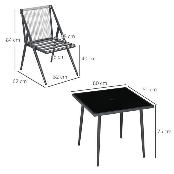 Outsunny 5tlg. Gartenmöbel-Set, Gartenset mit 1 Tisch, 4 Stühlen, mit Schirmloch, für Balkon, Terrasse, 80L x 80B x 75H cm, Polyester, Dunkelgrau