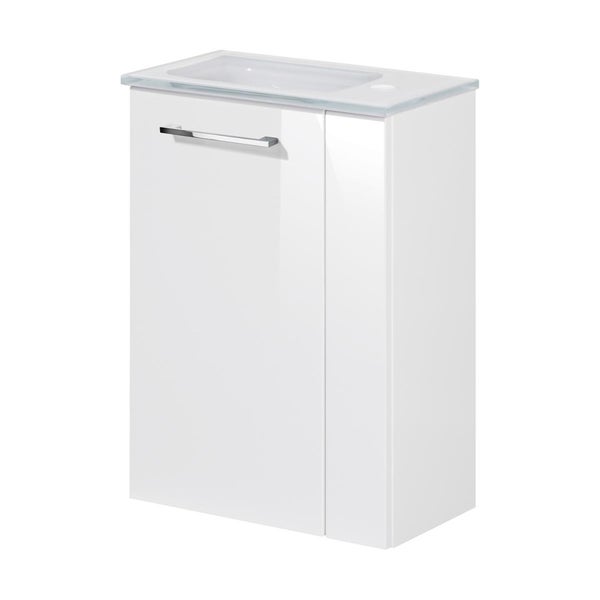 Fackelmann SCENO Gäste-WC Set 2 Teile – Waschtischunterschrank in Weiß mit Waschbecken aus Glas in Weiß – SBC Waschbeckenunterschrank schmal – Türanschlag links – 45 cm breit