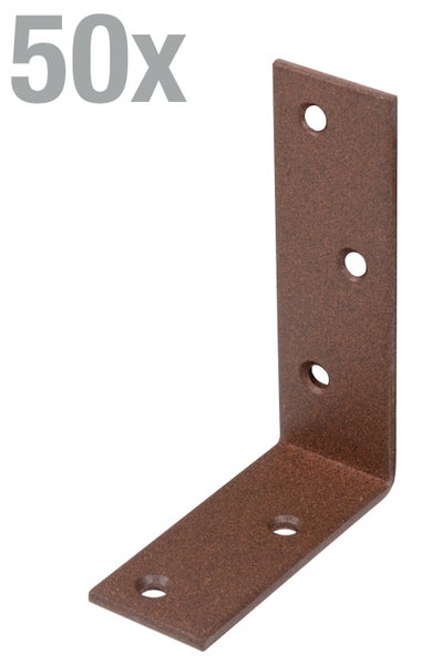 Set von 50 Stück braunen Metall Winkelverbindern mit Bohrungen für die Holzverbindung