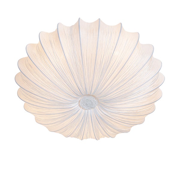 Runde weiße plissierte Deckenleuchte mit strukturierter Oberfläche und organischer Form.