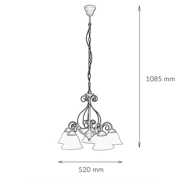 Zeichnung einer Hängeleuchte mit den Maßen 1085 mm Höhe und 520 mm Breite
