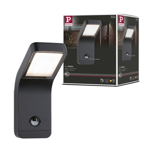 LED Außenwandleuchte Kulma Dämmerungsgesteuerter Bewegungsmelder (IR) seewasserresistent IP44 90x230 mm 3000K 7,5W 500lm 230V Anthrazit Aluminium