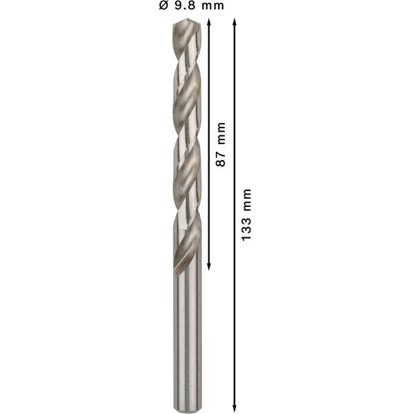 Metallbohrer mit einem Durchmesser von 9.8 mm und einer Länge von 133 mm.
