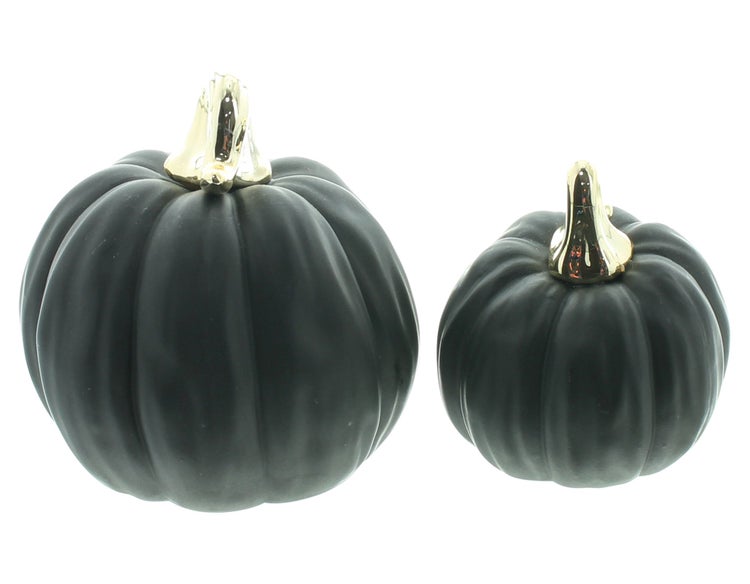 FRANK FLECHTWAREN | Halloween Kürbis Black, 2er Set, PORZELLAN, 7 x 7 x 10 cm, 9 x 9 x 13,5 cm