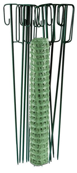 UvV Warnnetz grün Absperrzaun, Fangzaun 50 x 1m 4 kg + Absperrleinenhalter / 50m Zaun + 10 Halter grün