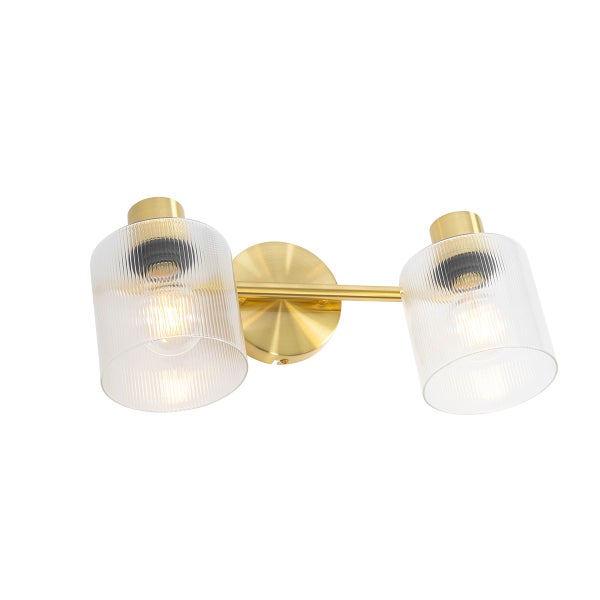 Wandleuchte mit zwei Lampen und gerippten Glasschirmen