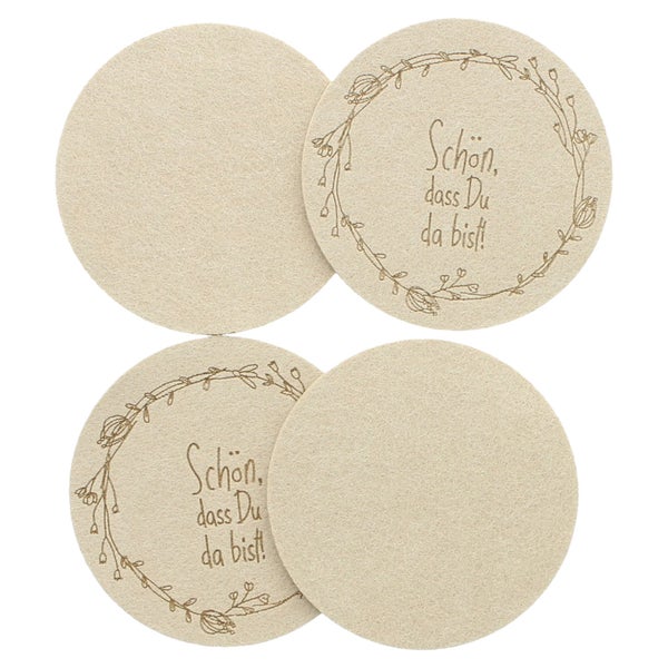 FRANK FLECHTWAREN | Untersetzer Schön, dass Du da bist, 4er Set, POLYESTER, Ø 10 cm