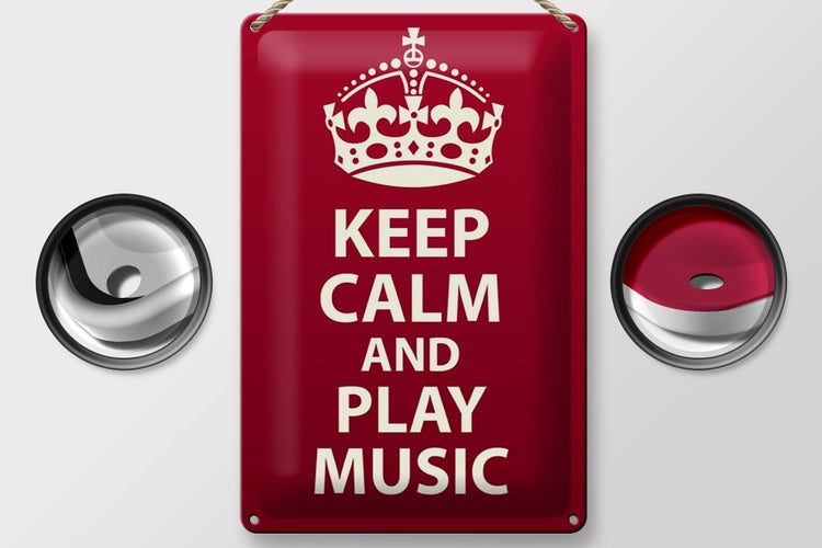 Blechschild Spruch 20x30cm Keep Calm and play Music Krone