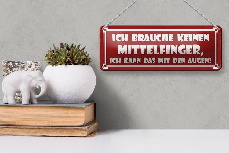Blechschild Spruch 27x10cm brauche keinen Mittelfinger Auge Dekoration