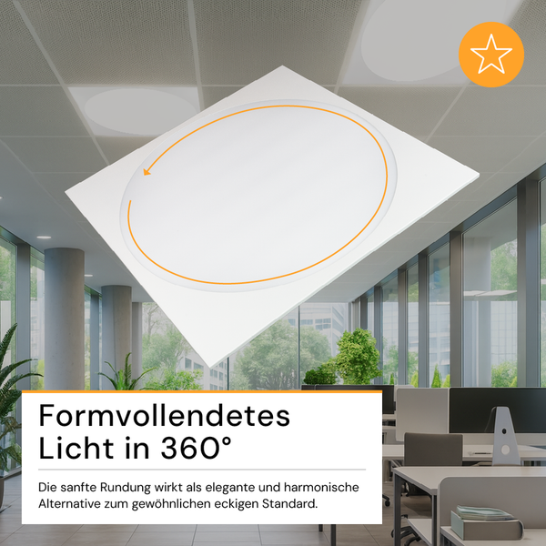 ENOVALITE LUNOS LED Panel 62x62 Rasterdeckenleuchte 30W LED Deckenleuchte 3600lm 4000K Neutralweiß Runder Lichtaustritt