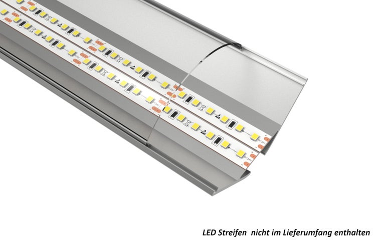 TIVENDIS Led Alu Profil 2 m ER20 Komplett Set für Strip / Streifen bis 20 mm breit | Abdeckung transparent klar, Endkappen, Befestigungclips | L-Form Winkel Ecke Winkelprofil Eckprofil eloxiert
