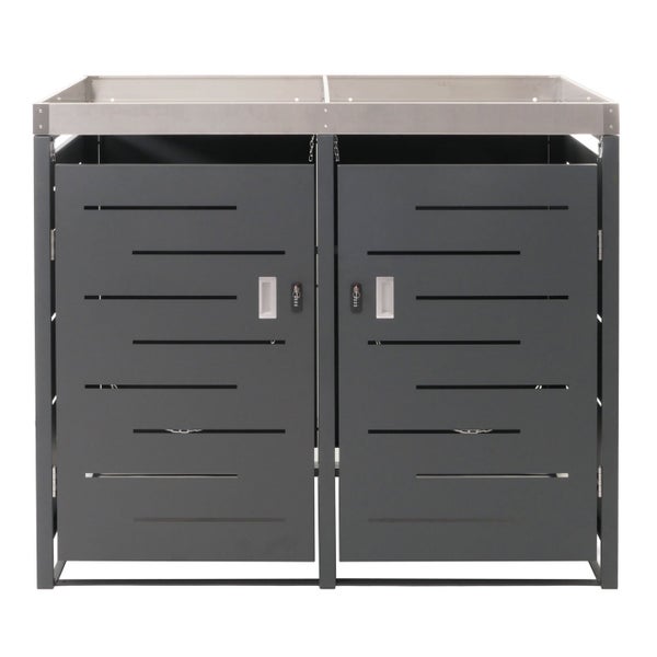 Doppelter Mülltonnenbox aus Metall mit horizontalen Schlitzen