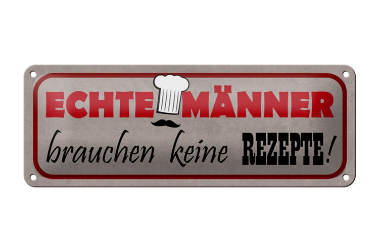 Blechschild Spruch 27x10cm Männer brauchen keine Rezepte Dekoration