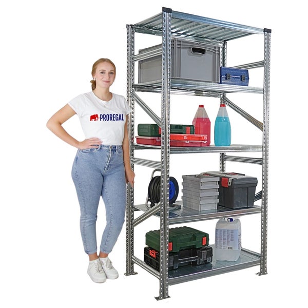 Steckregal mit sechs Böden und verschiedenem Zubehör